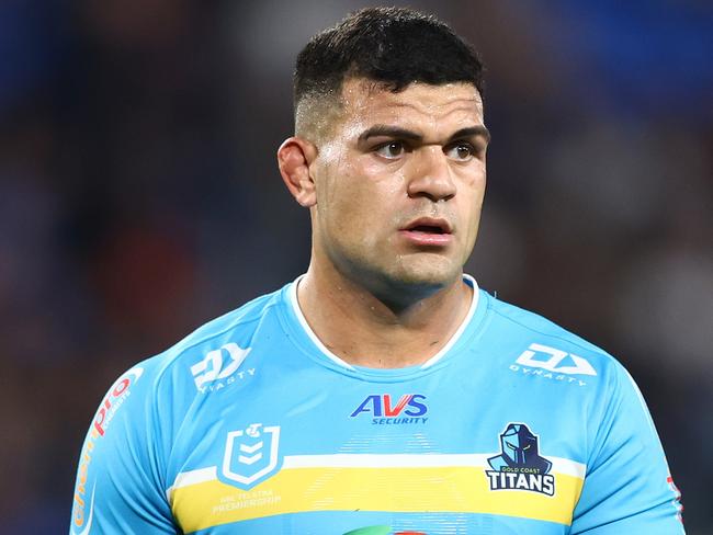 GOLD COAST, AUSTRALIA - MAY 12: David Fifita of the Titans looks on during the round 10 NRL match between Gold Coast Titans and North Queensland Cowboys at Cbus Super Stadium, on May 12, 2024, in Gold Coast, Australia. (Photo by Chris Hyde/Getty Images)