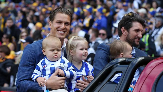 Former North Melbourne player Andrew Swallow (left) has joined the Suns in a part-time coaching role. Picture: Michael Klein.