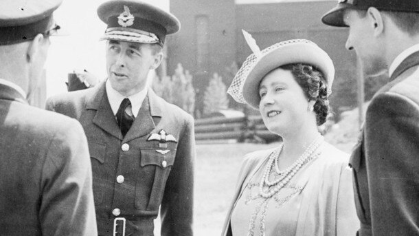 Air Commodore Don Bennett pictured with the Queen Mother. Picture: Supplied/Australian War Memorial