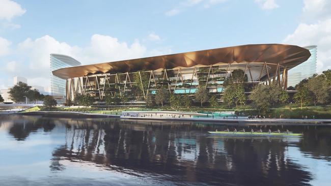 The proposed $662m Riverbank West arena on the River Torrens. Picture: Supplied