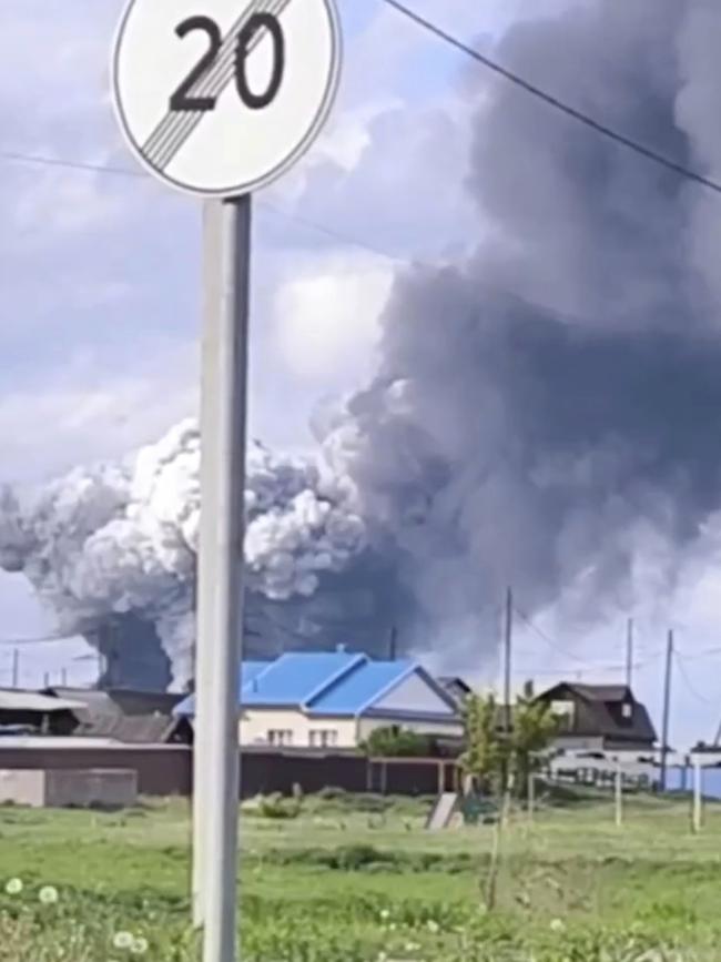 Smoke rising over an area in eastern Siberia, Russia, after a Ukrainian drone attack. Photo: Governor of Irkutsk region Igor Kobzev/Associated Press