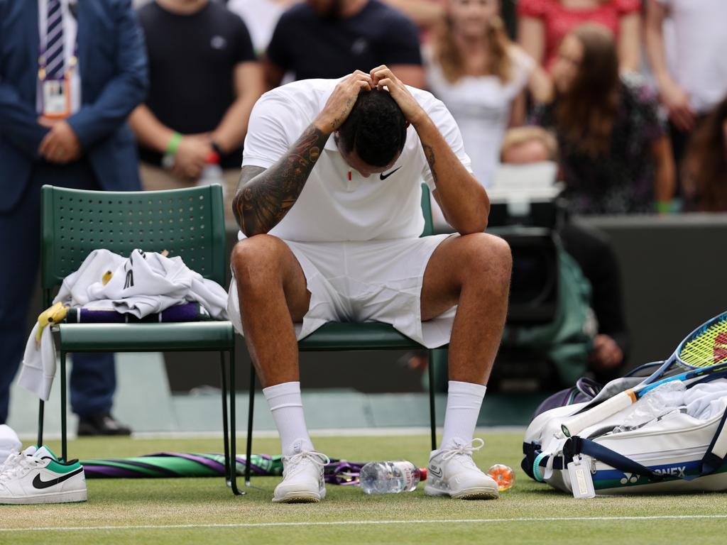 Nick Kyrgios was disappointed to have to retire from his third round match at Wimbledon.(Photo by Clive Brunskill/Getty Images)