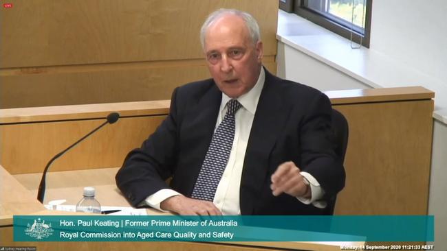 Paul Keating at the Royal Commission into Aged Care Quality and Safety. Picture: Supplied