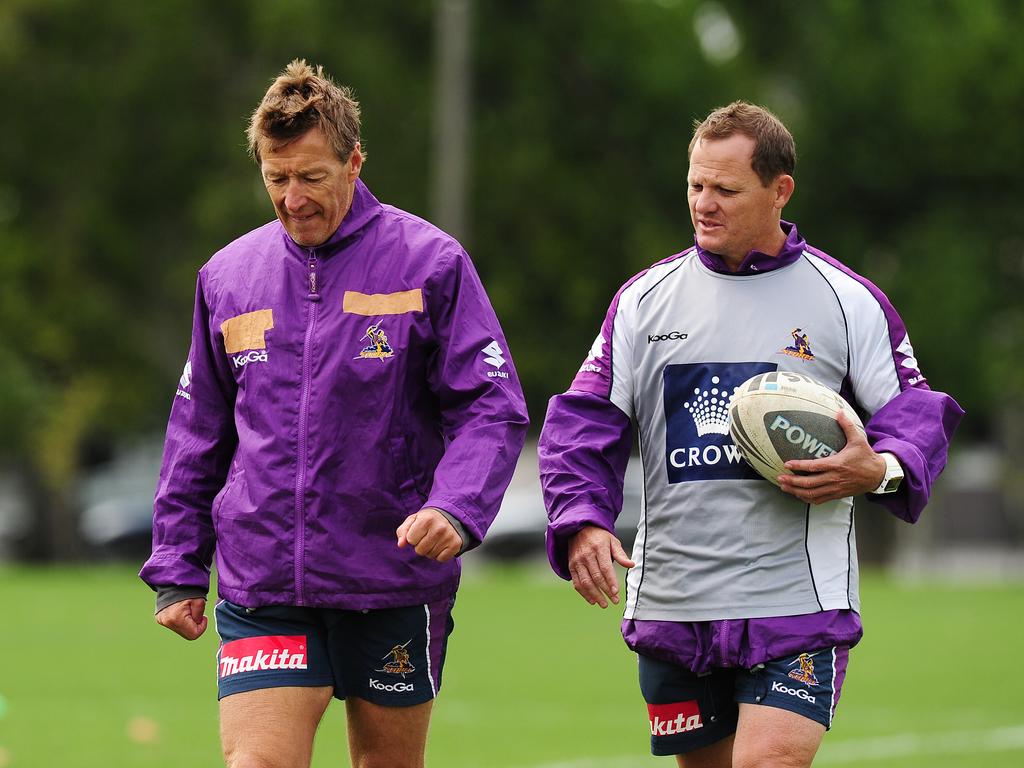 Melbourne Storm coach Craig Bellamy with assistant Kevin Walters.