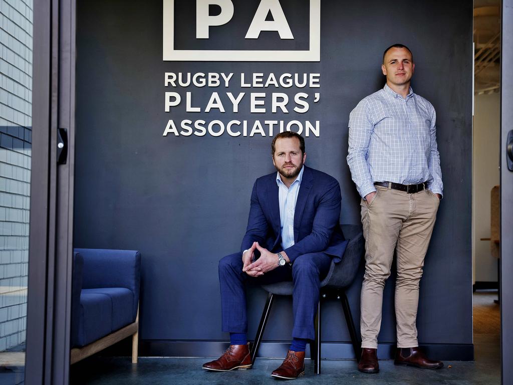 Rugby League Players Association CEO Clint Newton (jacket) and General Manager of Player and Football Operations Jamie Buhrer. Picture: Sam Ruttyn
