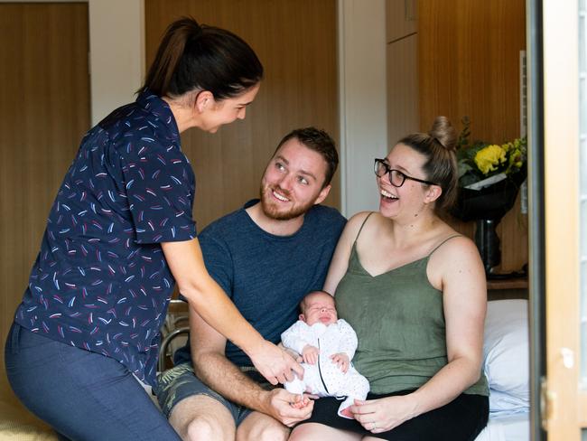 First-time parents Caitlin and Jaiden Hubert with Harvey Arthur Hubert who was born at Mater Private Hospital Townsville on April 16.