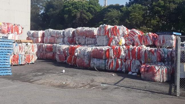 Plastic bales warehoused in NSW facility. REDcycle had been stockpiling the plastic waste since early 2019 despite committing to keeping waste out of landfill and pledging that materials would only be stored ‘in the short term’.