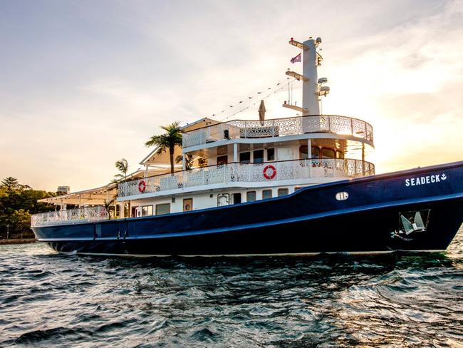 Seadeck which will be cruising Sydney Harbour. The interior space has been designed by award-winning design and events company AZBcreative's design director Alex Zabotto-Bentley who was inspired by Hollywood’s Golden age and the elegance of vintage cruising, from Monaco and St Tropez to Bal Harbour, to design a minimalist space in navy, charcoal and white with custom lounges, exotic plants and oversized palm trees. Supplied