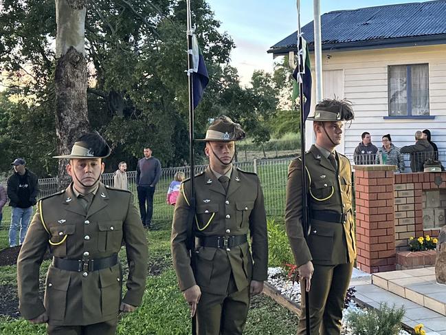 Geoff Benson announces last Anzac Day Dawn Service at Queensland Country Women’s Association hall memorial in Upper Coomera. Photo: Blair Wilkies