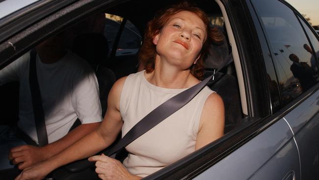 Hanson smiles in relief as she is driven away from prison in November 2003 after her fraud conviction was overturned. Pic: AP