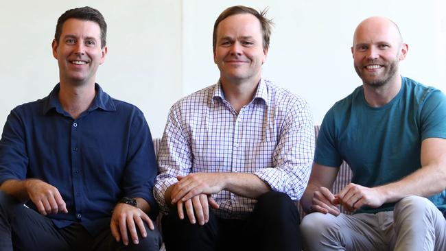 Birchal co-founders Matt Vitale (left) and Alan Crabbe (right) with director Adam Vise. Aaron Francis/The Australian