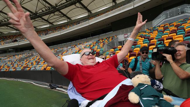 The final wish of former AFL grand final hero Ross Whyte at the Gabba. Photo: Annette Dew