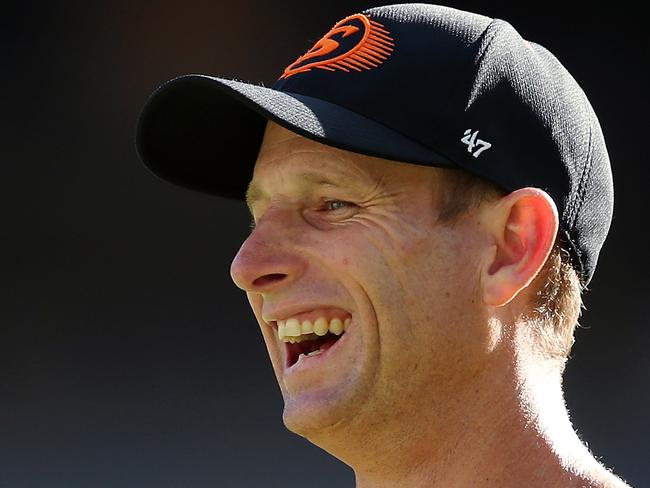 Scorchers head coach Adam Voges is seen during the warmup before the Big Bash League (BBL) cricket match between the Perth Scorchers and Adelaide Strikers at Optus Stadium in Perth, Friday, January 24, 2020. (AAP Image/Gary Day) NO ARCHIVING, EDITORIAL USE ONLY, IMAGES TO BE USED FOR NEWS REPORTING PURPOSES ONLY, NO COMMERCIAL USE WHATSOEVER, NO USE IN BOOKS WITHOUT PRIOR WRITTEN CONSENT FROM AAP