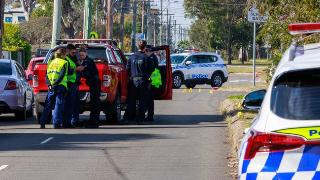 Police at the crime scene on Thursday morning. Picture: Justin Lloyd