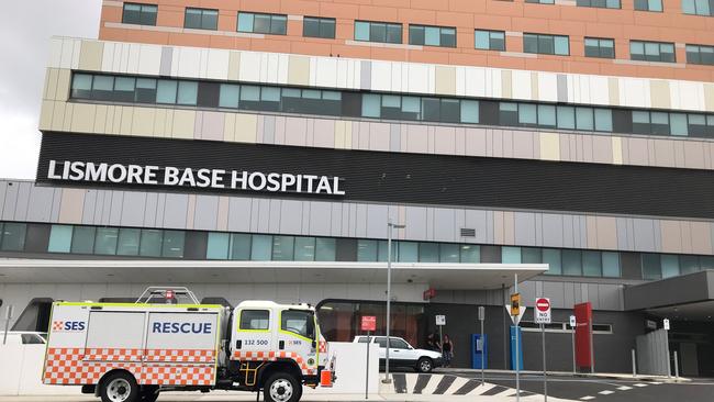 Police outside the Lismore Base Hospital following a fatal shooting of Dwayne Johnstone.