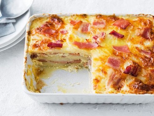 Cheesy potato and bacon 'lasagne'.