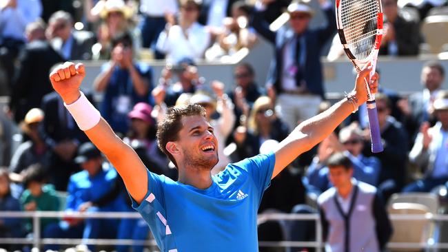 Dominic Thiem celebrates his semi-final win over Novak Djokovic. Picture: Getty Images