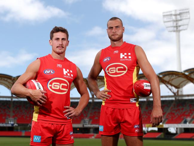 Jarrod Witts pictured with David Swallow at their announcement as co-captains of the Suns in 2019. Picture: Chris Hyde/Getty Images