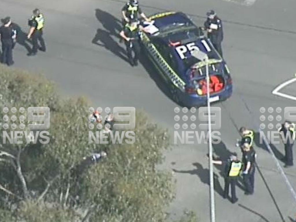 A knife-wielding man has been shot by police. Picture: 9 News