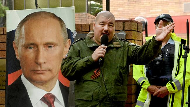 Simeon Boikov, who calls himself the 'Aussie Cossack’, pictured at a pro-Russia rally held outside the Consulate General of the Russian Federation building in Sydney in March 2022. Picture: NCA NewsWire / Jeremy Piper