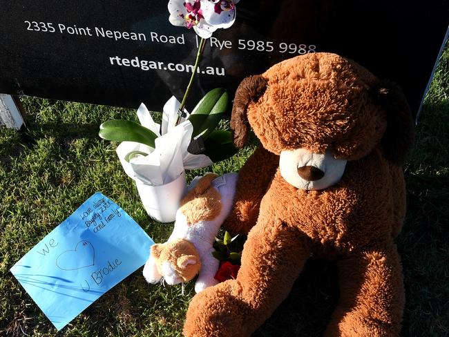 Tributes left at the scene. Picture: Nicole Garmston