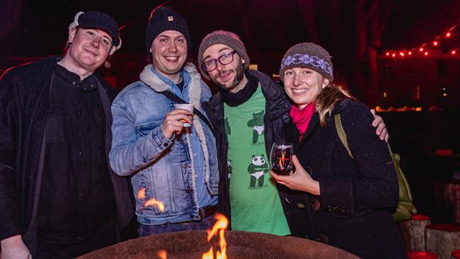 Angus Kretchmer, Jack Gembitsky, Felix Marsh-Wakefield and Caroline Ashley. Winter Feast 2022. Picture: Linda Higginson