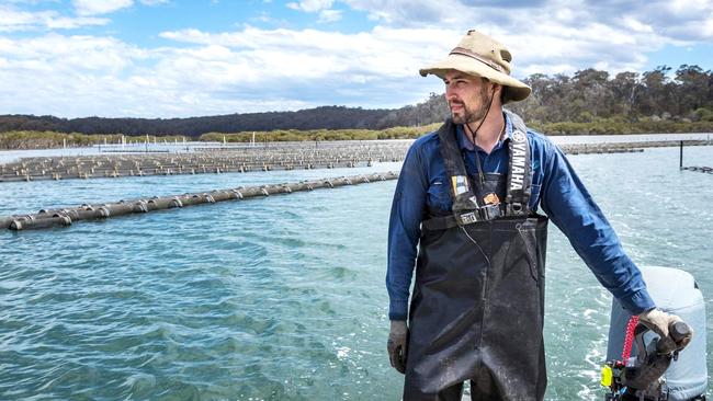 Tathra Oysters’ Sam Rodely driving his oyster punt. Picture: David Rogers