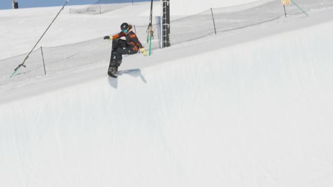 Valentino Guseli in the halfpipe for his world record attempt. Picture: Mathias Wittwer