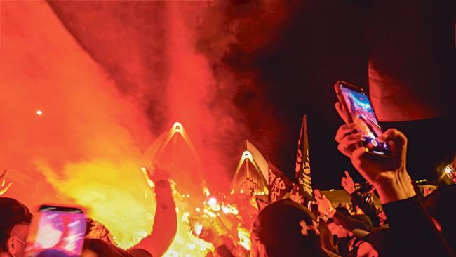 Protests on October 8 resulted in attendees storming the Opera House forecourt, where they chanted anti-Semitic slurs and burnt the Israeli flag. Picture: NCA NewsWire/ Jeremy Piper