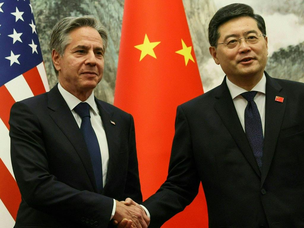 China's Foreign Minister Qin Gang with US Secretary of State Antony Blinken, a week before he went missing. Picture: Leah Millis (AFP)