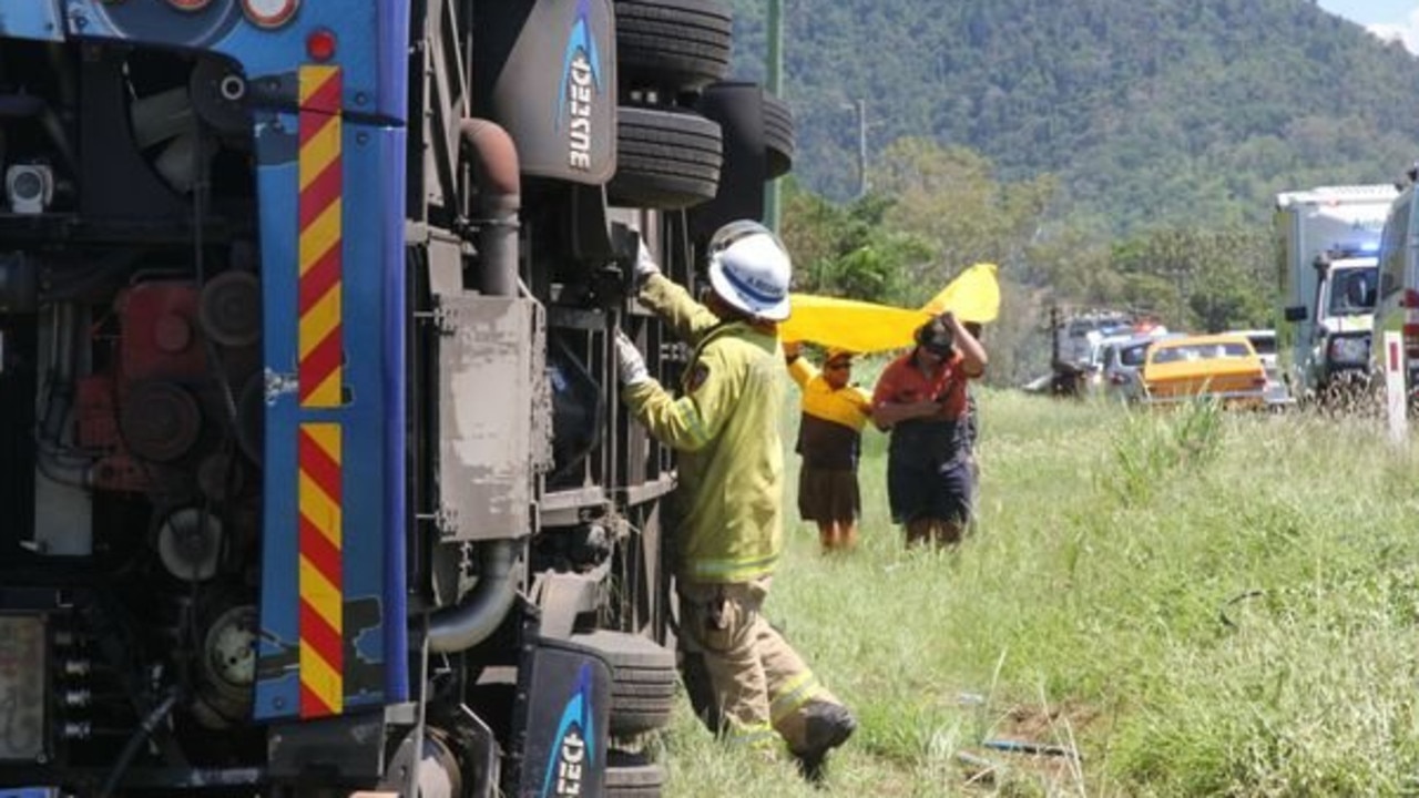 The scene of the fatal bus crash at Cannon Valley on Shute Harbour Road.