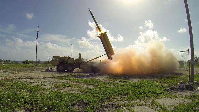 (FILES) This handout photo taken on November 1, 2015 and received by the US Department of Defense/Missile Defense Agency shows a terminal High Altitude Area Defense (THAAD) interceptor being launched from a THAAD battery located on Wake Island in the Pacific Ocean, during the Flight Test Operational (FTO)-02 Event 2a. A controversial missile defense system whose deployment has angered China is now operational in South Korea, a US defense official said May 1, 2017. Washington and Seoul agreed to the Terminal High Altitude Area Defense (THAAD) battery deployment in July in the wake of a string of North Korean missile tests. "It has reached initial intercept capability," the official told AFP on condition of anonymity.  / AFP PHOTO / DoD / Ben Listerman / ---EDITORS NOTE --- RESTRICTED TO EDITORIAL USE - MANDATORY CREDIT "AFP PHOTO / DoD / Missile Defense Agency / Ben Listerman" - NO MARKETING NO ADVERTISING CAMPAIGNS - DISTRIBUTED AS A SERVICE TO CLIENTS