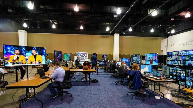 The control room for the Democratic National Convention at the Wisconsin Center in Milwaukee, Wisconsin. Picture: AFP.