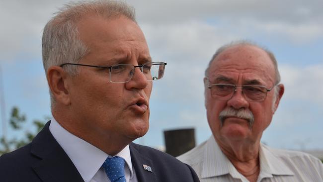 Mr Morrison and Leichhardt MP Warren Entsch at Norship in Cairns on Thursday. Picture: Bronwyn Farr