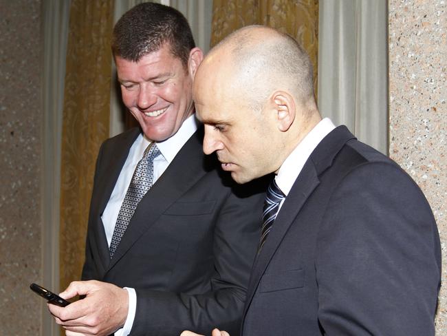 Crown mogul James Packer in happier times with executive Mark Arbib.