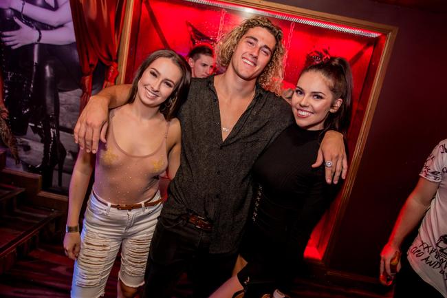 Katie Marsh, Joe Alexander and Emma Glanville at The Bedroom nightclub, Surfers Paradise