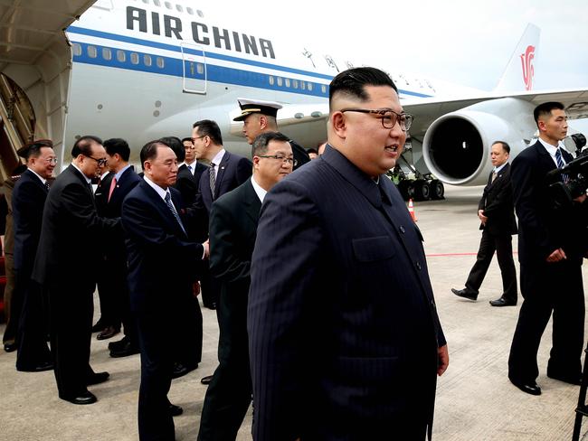 North Korean leader Kim Jong-un arrives at Changi Airport in Singapore on an Air China flight. Picture: Getty