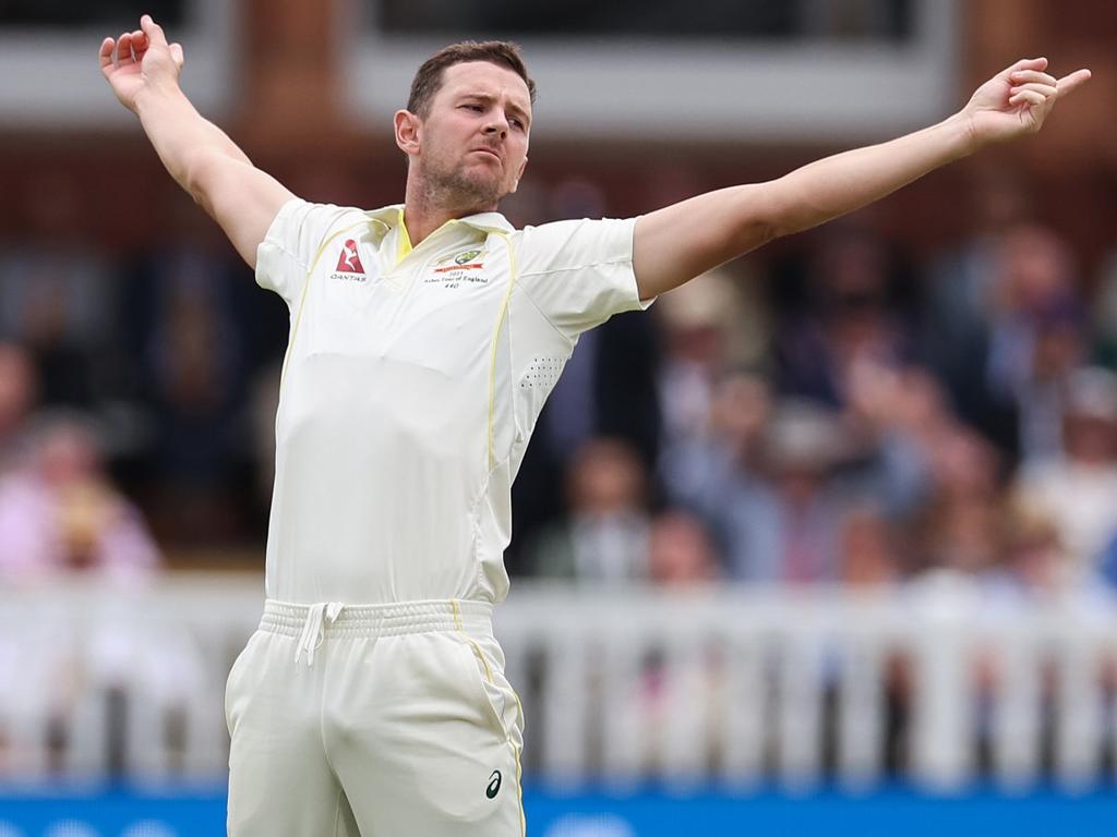 Was the Josh Hazlewood celebration a subtle dig at Ben Stokes’ reaction in Headingley four years back? Picture: Ryan Pierse/Getty Images