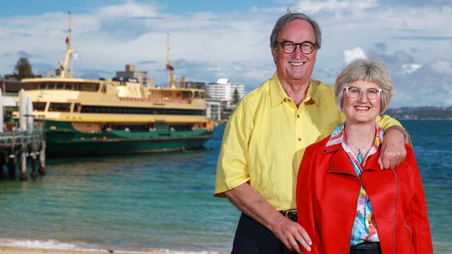 Freshwater ferry enthusiasts Mike and Karina Armstrong at the West Esplanade, Manly on Monday. Picture: Justin Lloyd