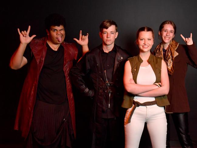 We Will Rock You is on at the Townsville Civic Theatre this weekend. Cast members Joseph Ori, Riley Johnston, Bridget Baxter and Elizabeth Davis.Picture: Evan Morgan