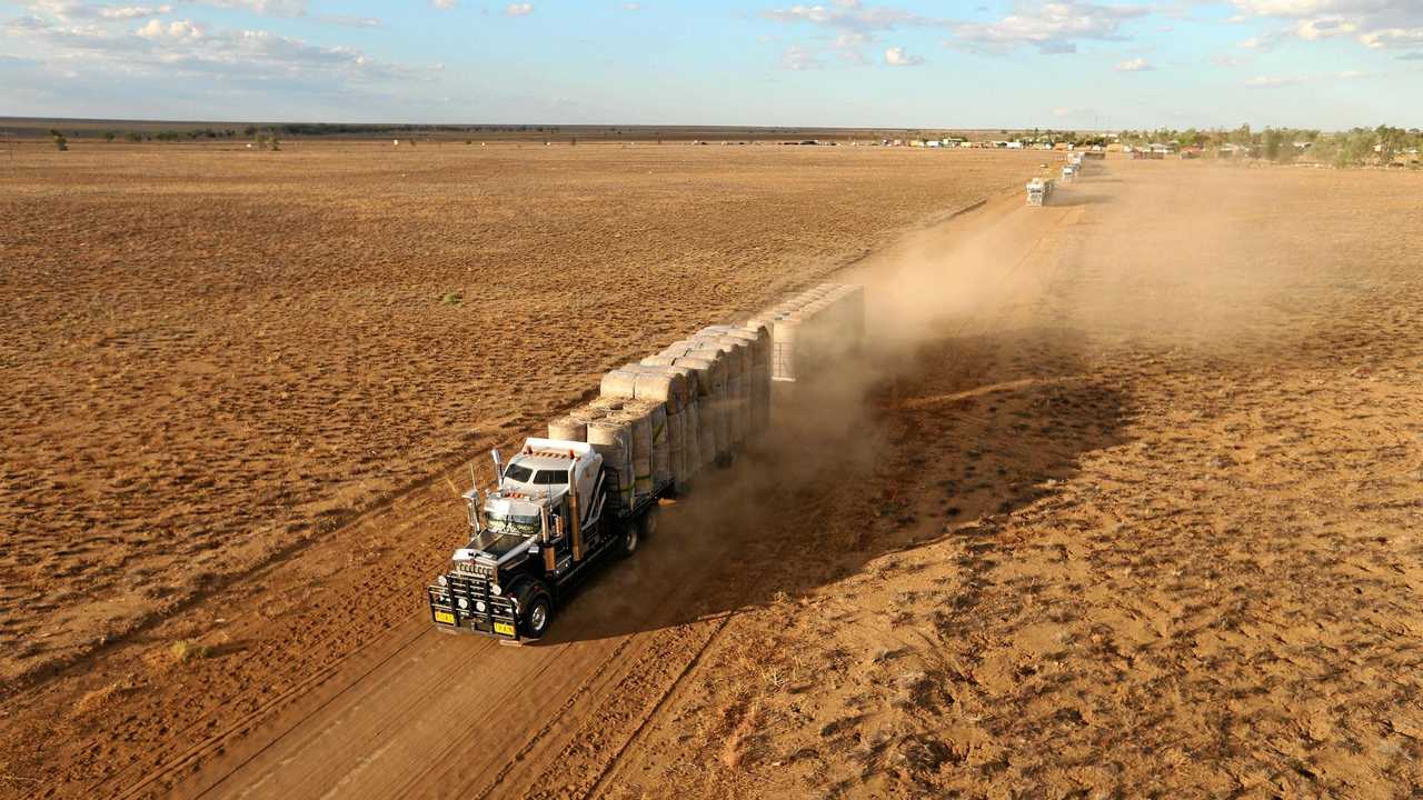 THE Burrumbuttock Hay Runners' huge convoy of around 250 prime movers and 400 trailers complete their 1860km run hauling $6 million worth of hay to Ilfracombe, east of Longreach. Picture: Lyndon Mechielsen