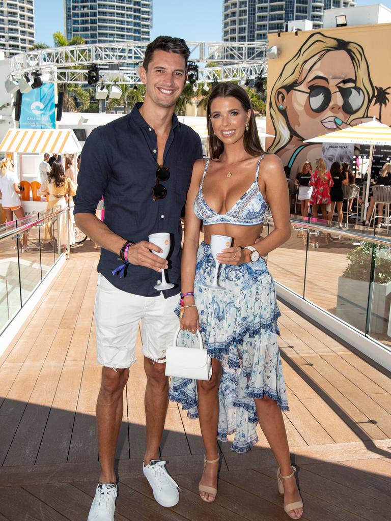 Nick Percat and Baylee Mullen at the opening of Cali Beach Club. Picture: Andrew Meadowcroft