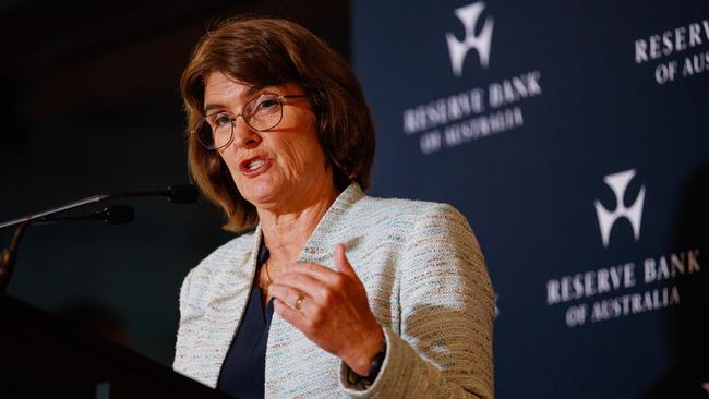 SYDNEY, AUSTRALIA - NewsWire Photos NOVEMBER 5, 2024: RBA Governor, Michele Bullock during a press conference following the announcement that interest rates would stay on hold. Picture: NewsWire / Nikki Short