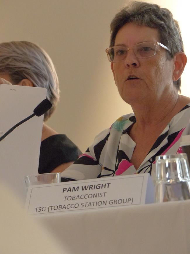 North Queensland tobacconist Pam Wright speaking to MPs on the Health and Environment Committee, in Townsville on April 12, 2023.