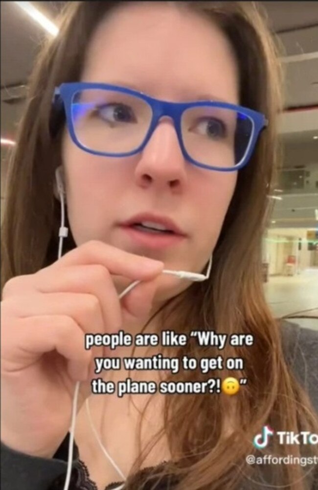 She believes there is an obvious reason why passengers queue with others agreeing it is ‘no big deal’. Picture: TikTok/affordingstyle