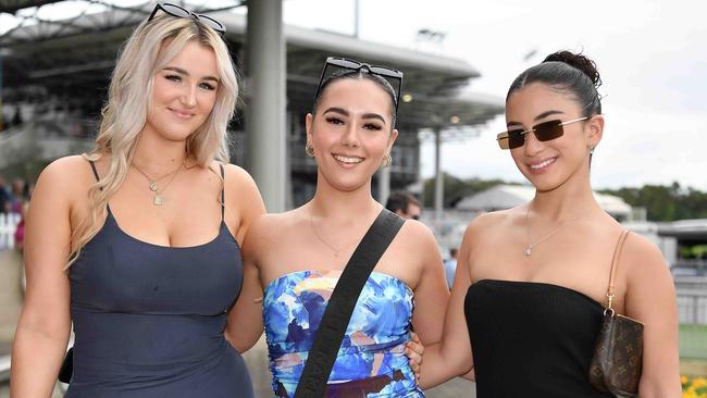 Lilly Ochman, Mia Smith and Ruby Hartzenberg at Melbourne Cup Race Day, Caloundra. Picture: Patrick Woods.