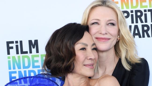 Michelle Yeoh and Cate Blanchett arrive for the Film Independent Spirit Awards 38th annual ceremony. Picture: Valerie Macon / AFP