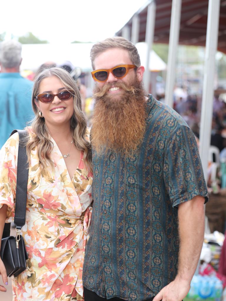 Having a ball at The Great Northern Darwin Cup at Fannie Bay Turf Club Saria Irvine and Lachie Bray. Picture: Glenn Campbell