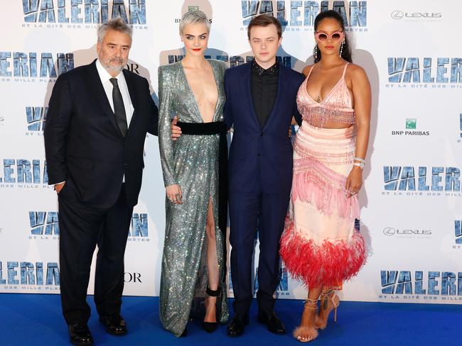 Besson with his stars Delevingne, DeHaan and Rihanna at the Paris premiere for Valerian on July 25. Picture: AFP