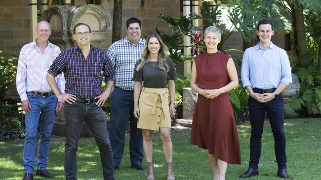 Members of the LNP’s new shadow cabinet Pat Weir, David Janetzki, Brent Mickelberg, Laura Gerber, Amanda Camm and Sam O’Connor. Picture: Attila Csaszar